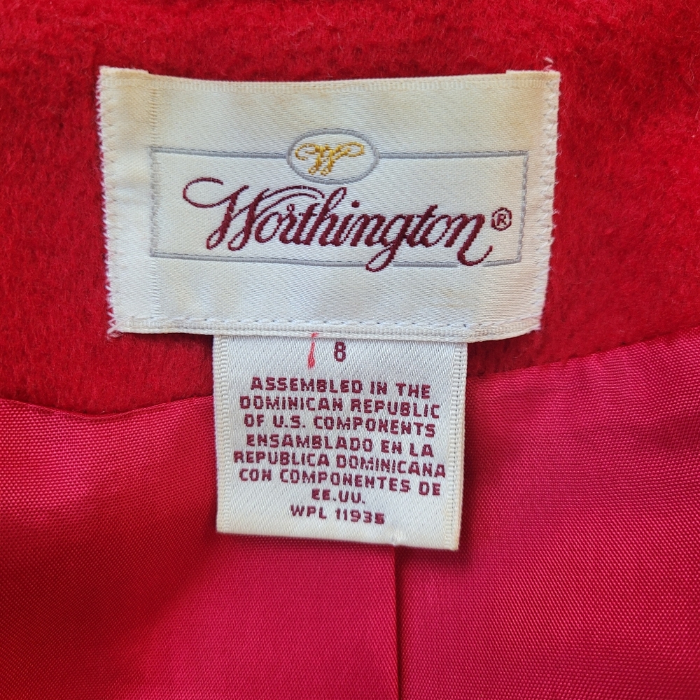 Worthington Red Wool Blend Full Length Double-Breasted Coat. Size 8 - Picture 8 of 11